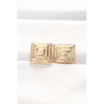 Pirinç Gold Renk Kare Form Küpe