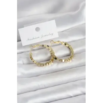 Pirinç Gold Renk Kare Halka Model Kadın Küpe