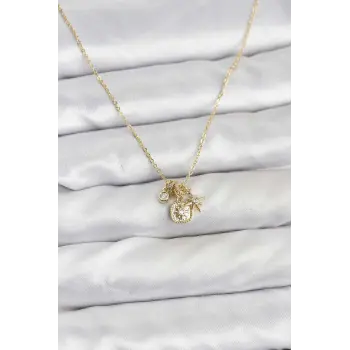 Pirinç Gold Renk Minimal Charmlı Kadın Kolye