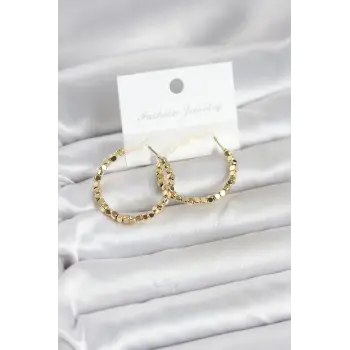 Pirinç Gold Renk Minimal Kare Halka Kadın Küpe