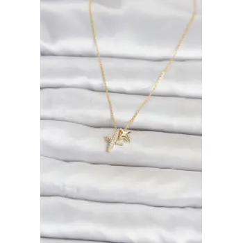 Pirinç Gold Renk Minimal Kutup Yıldızı Model Kadın Kolye