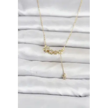 Pirinç Gold Renk Minimal Sallantılı Yıldız Model Kadın Kolye