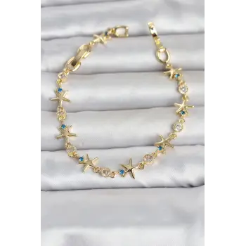 Pirinç Gold Renk Sıralı Deniz Yıldızı Model Kadın Bileklik