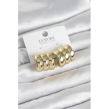 Pirinç Gold Renk Üçlü Görünüm Kadın Küpe