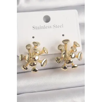 Pirinç Gold Renk Virüs Figür Model Kadın Küpe