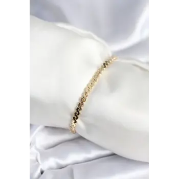 Pirinç Gold Renk Yassı Zincir Model Kadın Bileklik