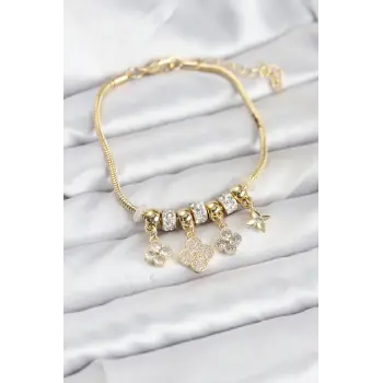 Pirinç Gold Renk Yonca Model Kadın Bileklik