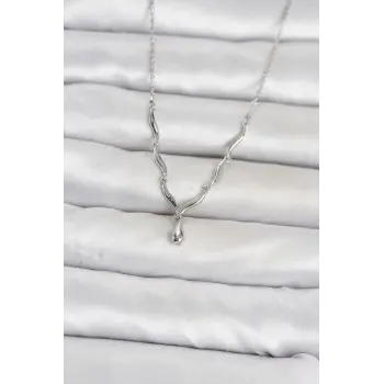 Pirinç Gümüş Renk Damla Model Kadın Kolye