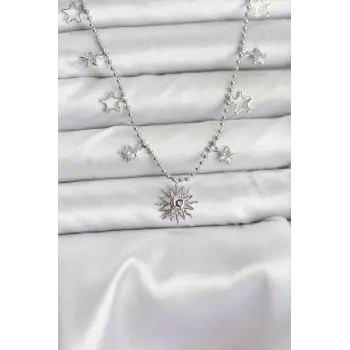 Pirinç Gümüş Renk Güneş Model Kadın Kolye