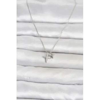 Pirinç Gümüş Renk Minimal Kutup Yıldızı Model Kadın Kolye