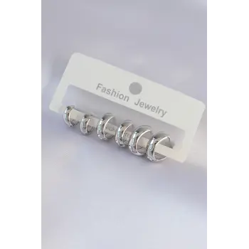 Pirinç Gümüş Renk Oval Bombeli Küpe Seti