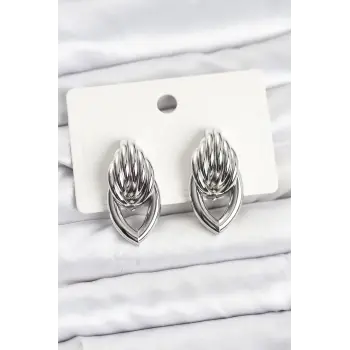 Pirinç Gümüş Renk Sarmal Damla Model Vintage Kadın Küpe