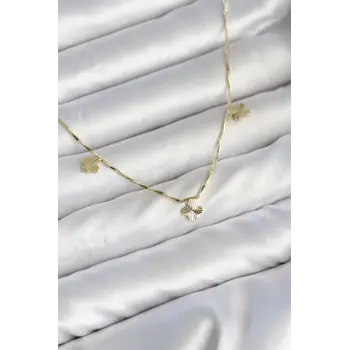 Pirinç Minimal Gold Renk Yonca Model Kadın Kolye