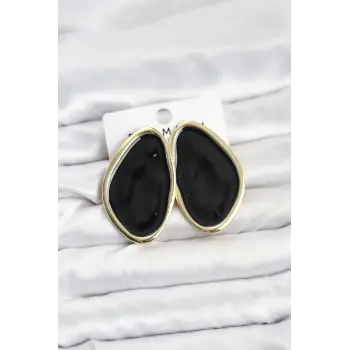 Pirinç Siyah Mineli Damla Model Vintage Plaka Kadın Küpe