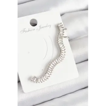 Pirinç Su Yolu Model Gümüş Renk Sağ Kıkırdak Küpe