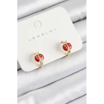 Pirinç Uğur Böceği Model Gold Renk Çocuk Küpe