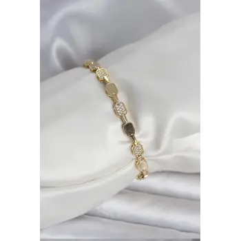 Pirinç Zirkon Taşlı Gold Renk Kadın Bileklik
