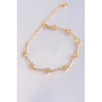 Vip Seri Pirinç Zirkon Taşlı Gold Renk Halley Model Bileklik
