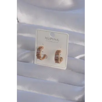 XUPİNG Rose Renk Zirkon Taşlı İşlemeli Halka Küpe