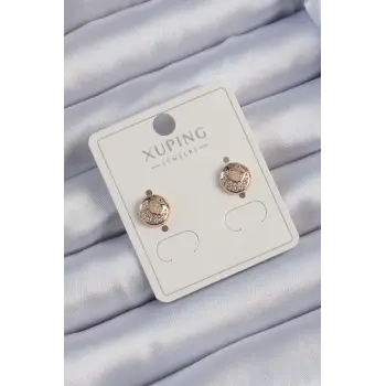 Xuping Rose Renk Zirkon Taşlı Yansımalı Oval Küpe