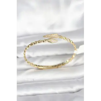 Yılan Model Pirinç Gold Renk Kadın Kelepçe Bileklik