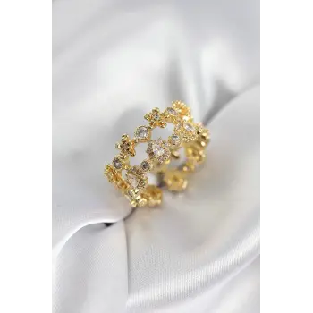 Zirkon Taşlı 2li Model Gold Renk Kadın Yüzük