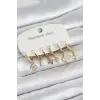316L Çelik Gold Renk 6lı Set Yonca Model Kadın Küpe