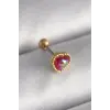 316L Çelik Gold Renk Kırmızı Mineli Kalp Tragus Piercing