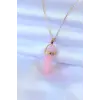 316L Çelik Gold Renk Kristal Pembe Taş Model Kadın kolye