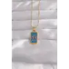 316L Çelik Gold Renk Mavi Mineli El Figür Tarot Kolye