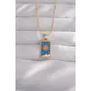 316L Çelik Gold Renk Mavi Mineli Güneş Model Tarot Kolye