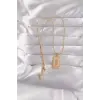 316L Çelik Gold Renk Pembe Mineli El Figür Tarot Kolye