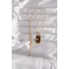 316L Çelik Gold Renk Siyah Mineli Yıldız Figür Tarot Kolye