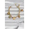 316L Çelik Gold Renk Yonca ve Dorikalı Kadın Bileklik