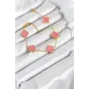 316L Çelik Gold Zincir Pembe Yonca Renk Bileklik