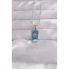 316L Çelik Gümüş Renk Mavi Mineli Güneş Model Tarot Kolye