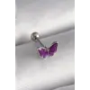 316L Çelik Gümüş Renk Mor Kelebek Model Tragus Piercing