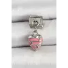 316L Çelik Gümüş Renk Pembe Kalp Model Nomination Charm