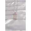 316L Çelik Gümüş Renk Pembe Mineli Ay Figür Tarot Kolye