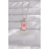 316L Çelik Gümüş Renk Pembe Mineli Güneş Model Tarot Kolye