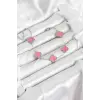 316L Çelik Gümüş Zincir Pembe Renk Yonca Bileklik