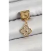 316L Çelik Sallantılı Zirkon Taşlı Yonca Model Gold Renk Nomination Charm