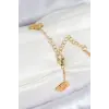316L Çelik Sedefli Turuncu Gold Renk Yonca Kadın Bileklik