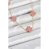 316L Çelik Zincir Gold Pembe Renk Yonca Kadın Kolye
