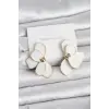 Beyaz Mineli Lotus Model Pirinç Kadın Küpe