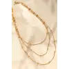 Çelik Altın Renkli Topçuk Tasarımlı Çoklu Kolye