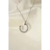 Çelik Silver Renk Zirkon Taşlı Çivi Model Kadın Kolye