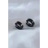 Çelik Siyah Renk Sıkıştırmalı Erkek Küpe
