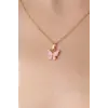 Gold Pembe Renk Kelebek Figür Kadın Kolye