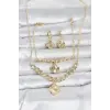 Gold Renk Pirinç Kolye Bileklik ve Küpe Seti